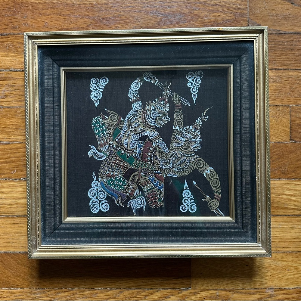 Vintage framed Thai Ramakien silk painting Ramakien epic